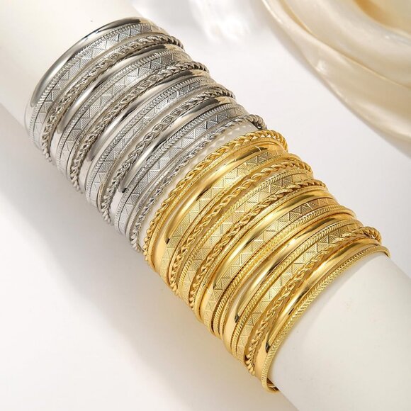 16Pcs Gold Bangle Bracelets for Women Multi Layer Stackable Textured Bracelets - Picture 3 of 5